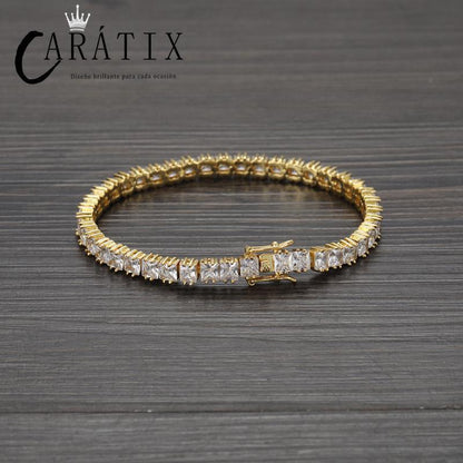 CARÁTIX 4×4mm Square CZ Tennis Link Bracelet – Iced Out Hip Hop Bling Jewelry for Men & Women in Gold & Silver - CaratixJewelry