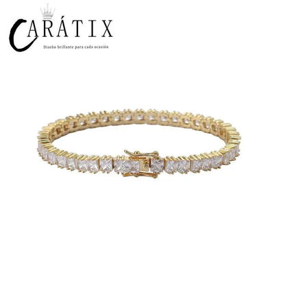 CARÁTIX 4×4mm Square CZ Tennis Link Bracelet – Iced Out Hip Hop Bling Jewelry for Men & Women in Gold & Silver - CaratixJewelry