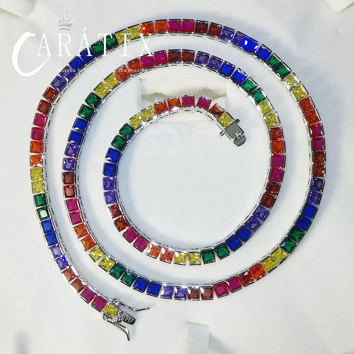 CARÁTIX 4mm Colorful Cubic Zirconia Tennis Chain Necklace – Gothic Cool Unisex Jewelry for Men & Women - CaratixJewelry