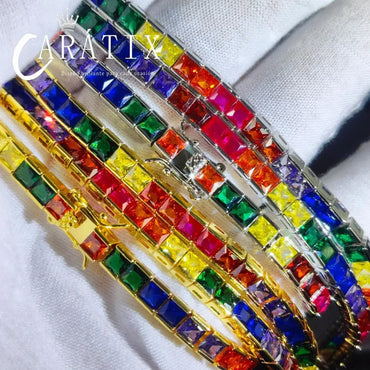 CARÁTIX 4mm Colorful Cubic Zirconia Tennis Chain Necklace – Gothic Cool Unisex Jewelry for Men & Women - CaratixJewelry