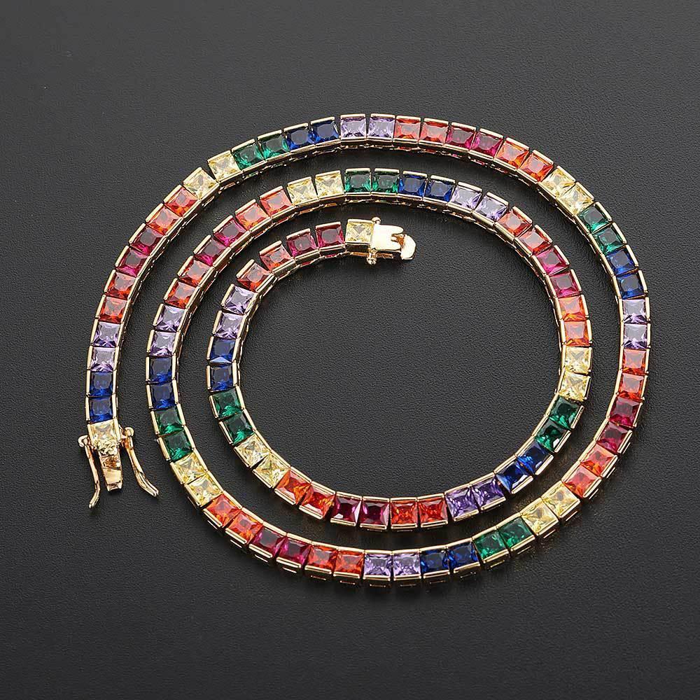 CARÁTIX 4mm Colorful Cubic Zirconia Tennis Chain Necklace – Gothic Cool Unisex Jewelry for Men & Women - CaratixJewelry