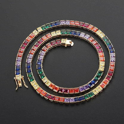 CARÁTIX 4mm Colorful Cubic Zirconia Tennis Chain Necklace – Gothic Cool Unisex Jewelry for Men & Women - CaratixJewelry