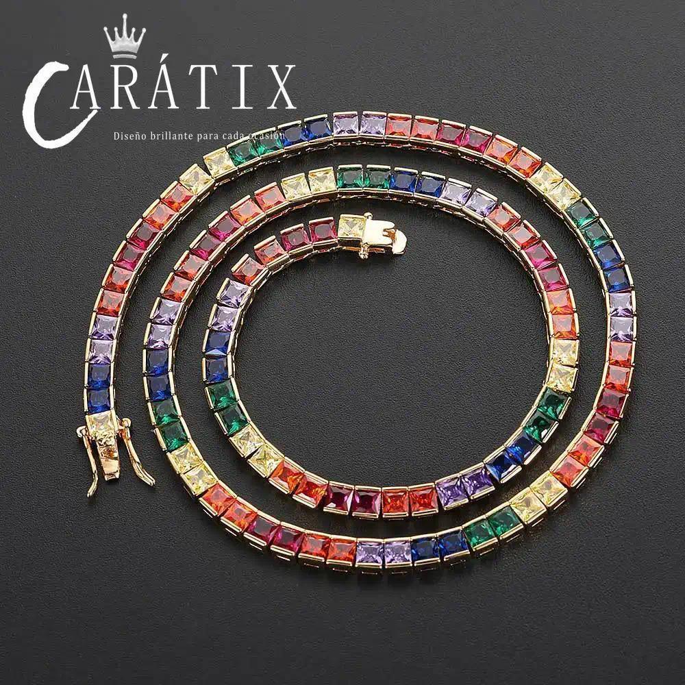 CARÁTIX 4mm Colorful Cubic Zirconia Tennis Chain Necklace – Gothic Cool Unisex Jewelry for Men & Women - CaratixJewelry