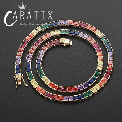CARÁTIX 4mm Colorful Cubic Zirconia Tennis Chain Necklace – Gothic Cool Unisex Jewelry for Men & Women - CaratixJewelry