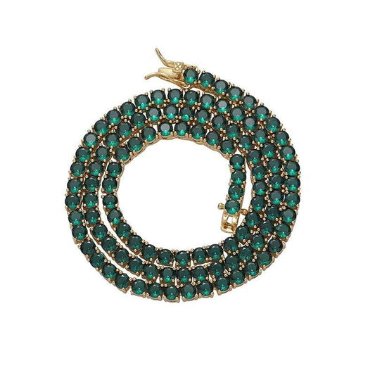 CARÁTIX 4mm Green CZ Tennis Chain Necklace – Iced Out 1-Row Bling Hip Hop Jewelry for Men & Women - CaratixJewelry