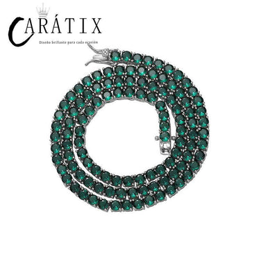 CARÁTIX 4mm Green CZ Tennis Chain Necklace – Iced Out 1-Row Bling Hip Hop Jewelry for Men & Women - CaratixJewelry