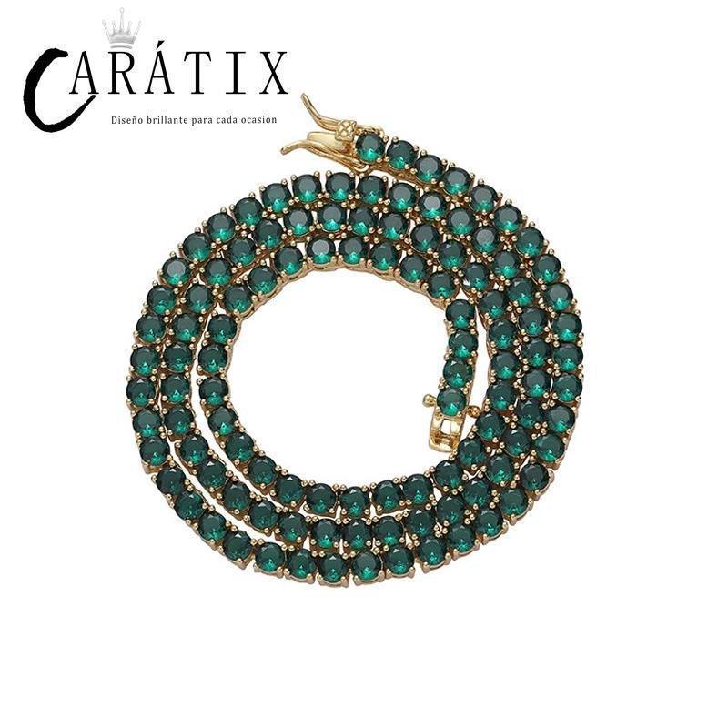 CARÁTIX 4mm Green CZ Tennis Chain Necklace – Iced Out 1-Row Bling Hip Hop Jewelry for Men & Women - CaratixJewelry