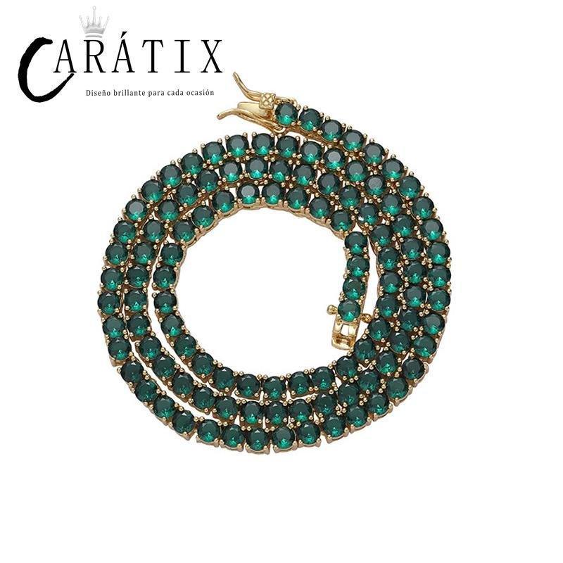 CARÁTIX 4mm Green CZ Tennis Chain Necklace – Iced Out 1-Row Bling Hip Hop Jewelry for Men & Women - CaratixJewelry