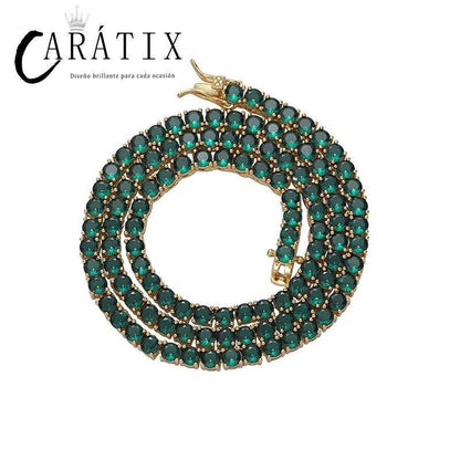 CARÁTIX 4mm Green CZ Tennis Chain Necklace – Iced Out 1-Row Bling Hip Hop Jewelry for Men & Women - CaratixJewelry