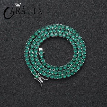 CARÁTIX 4mm Green CZ Tennis Chain Necklace – Iced Out 1-Row Bling Hip Hop Jewelry for Men & Women - CaratixJewelry