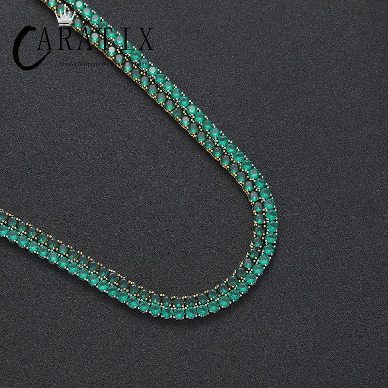 CARÁTIX 4mm Green CZ Tennis Chain Necklace – Iced Out 1-Row Bling Hip Hop Jewelry for Men & Women - CaratixJewelry