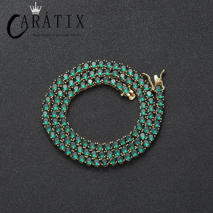 CARÁTIX 4mm Green CZ Tennis Chain Necklace – Iced Out 1-Row Bling Hip Hop Jewelry for Men & Women - CaratixJewelry
