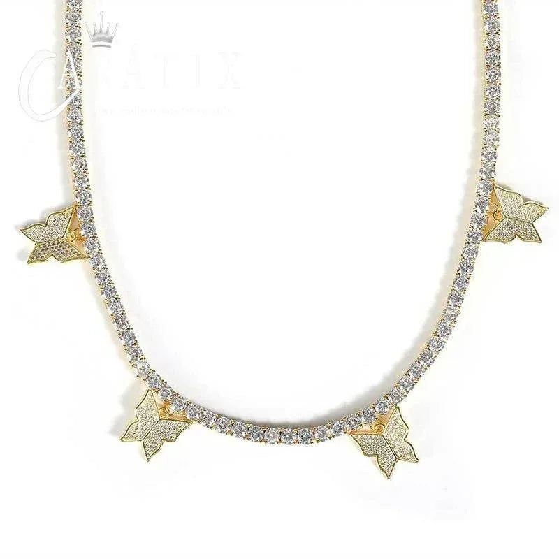 CARÁTIX 4mm Iced Out CZ Butterfly Tennis Link Choker Necklace - CaratixJewelry