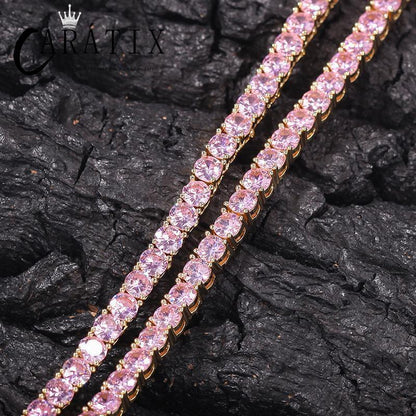 CARÁTIX 4mm Pink/Blue CZ Iced Out Tennis Choker Necklace - CaratixJewelry