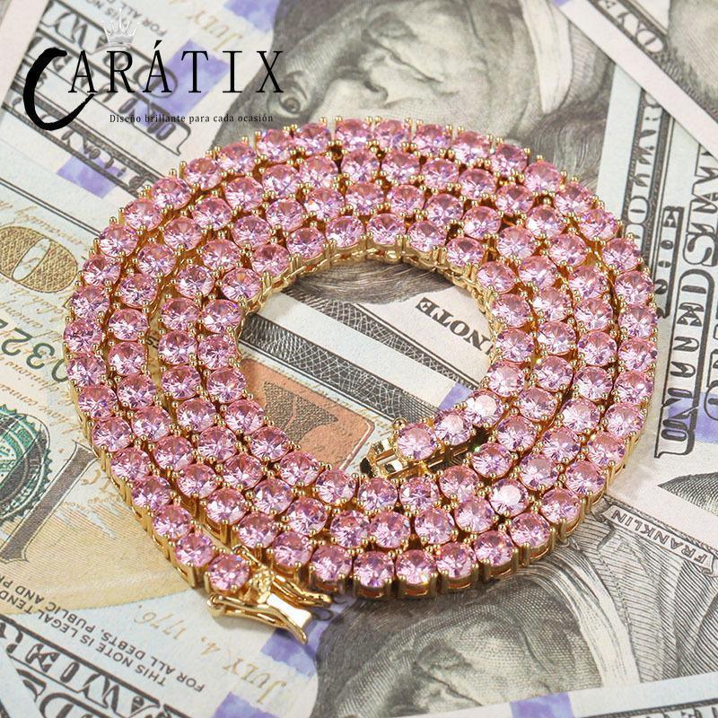 CARÁTIX 4mm Pink/Blue CZ Iced Out Tennis Choker Necklace - CaratixJewelry