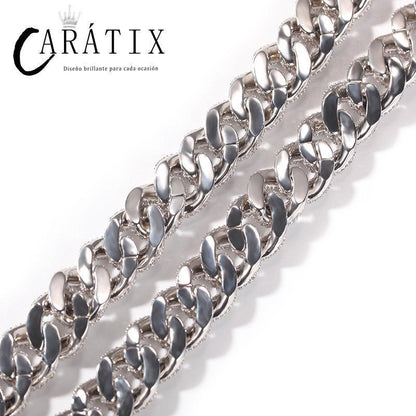 CARÁTIX 5 Row Iced Out Cuban Link Chain Necklace – Round CZ Hip Hop Bling Jewelry for Men | Rapper Choker Gift - CaratixJewelry