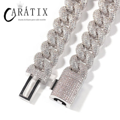CARÁTIX 5 Row Iced Out Cuban Link Chain Necklace – Round CZ Hip Hop Bling Jewelry for Men | Rapper Choker Gift - CaratixJewelry