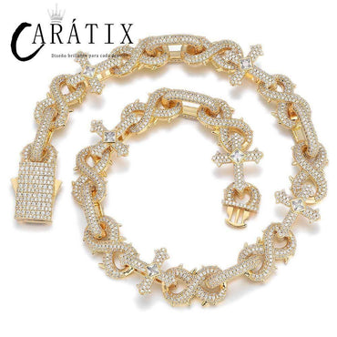 CARÁTIX – 5A+ CZ Bling Iced Infinity Cross Round Cuban Link Chain Necklace | Hip Hop Jewelry for Men - CaratixJewelry