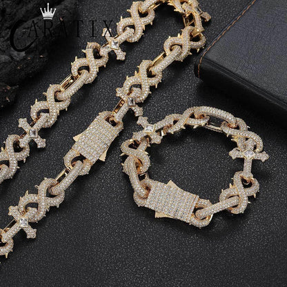 CARÁTIX – 5A+ CZ Bling Iced Infinity Cross Round Cuban Link Chain Necklace | Hip Hop Jewelry for Men - CaratixJewelry