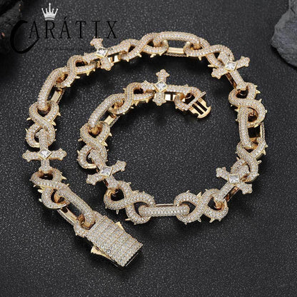 CARÁTIX – 5A+ CZ Bling Iced Infinity Cross Round Cuban Link Chain Necklace | Hip Hop Jewelry for Men - CaratixJewelry