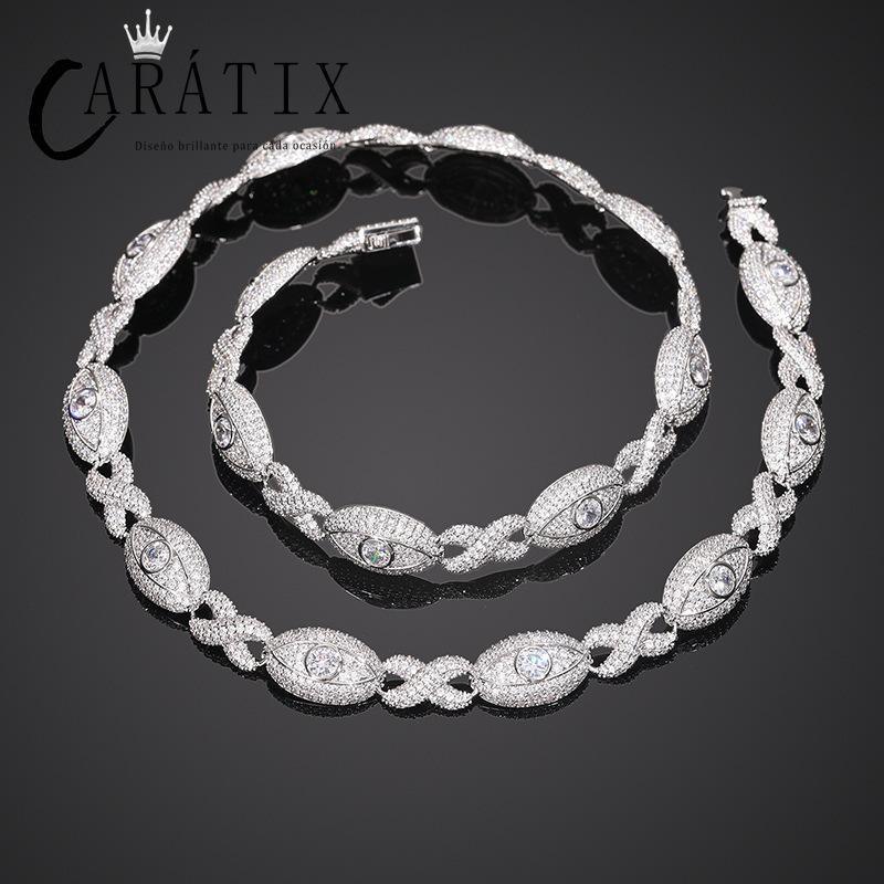 CARÁTIX 5A+ CZ Iced Out Eyes Cuban Link Chain Necklace – Infinity Hip Hop Bling Jewelry for Men & Women | Unisex Rapper Gift - CaratixJewelry