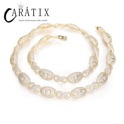 CARÁTIX 5A+ CZ Iced Out Eyes Cuban Link Chain Necklace – Infinity Hip Hop Bling Jewelry for Men & Women | Unisex Rapper Gift - CaratixJewelry