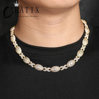 CARÁTIX 5A+ CZ Iced Out Eyes Cuban Link Chain Necklace – Infinity Hip Hop Bling Jewelry for Men & Women | Unisex Rapper Gift - CaratixJewelry
