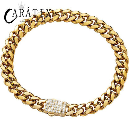 CARÁTIX 6–14mm Stainless Steel Cuban Link Chain Necklace – Heavy CZ Iced Out Hip Hop Jewelry for Men | Box Lock Rapper Chain - CaratixJewelry