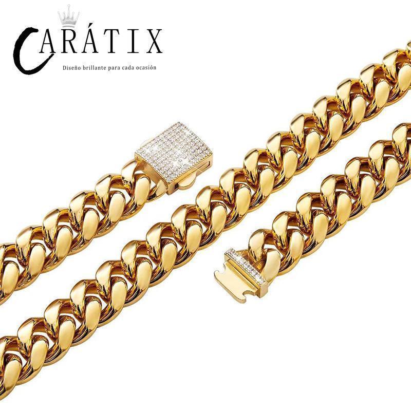 CARÁTIX 6–14mm Stainless Steel Cuban Link Chain Necklace – Heavy CZ Iced Out Hip Hop Jewelry for Men | Box Lock Rapper Chain - CaratixJewelry