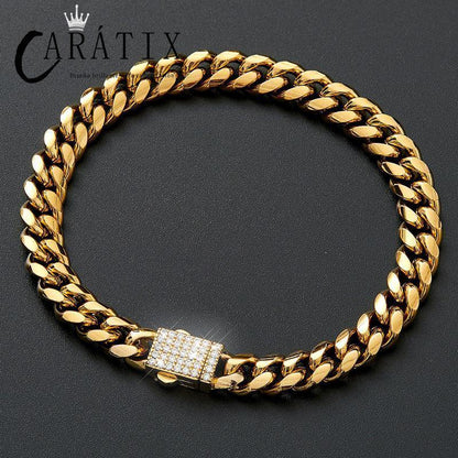 CARÁTIX 6–14mm Stainless Steel Cuban Link Chain Necklace – Heavy CZ Iced Out Hip Hop Jewelry for Men | Box Lock Rapper Chain - CaratixJewelry