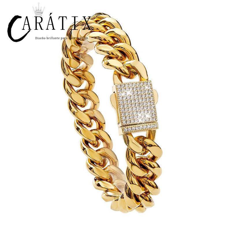 CARÁTIX 6–14mm Stainless Steel Cuban Link Chain Necklace – Heavy CZ Iced Out Hip Hop Jewelry for Men | Box Lock Rapper Chain - CaratixJewelry