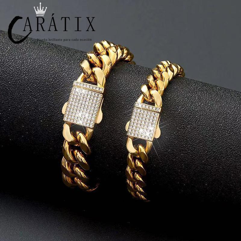CARÁTIX 6–14mm Stainless Steel Cuban Link Chain Necklace – Heavy CZ Iced Out Hip Hop Jewelry for Men | Box Lock Rapper Chain - CaratixJewelry