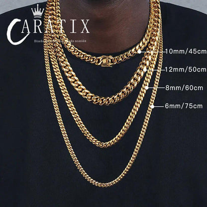 CARÁTIX 6mm Gold 316L Stainless Steel Cuban Link Chain Necklace – High Polished Men’s Jewelry Gift - CaratixJewelry