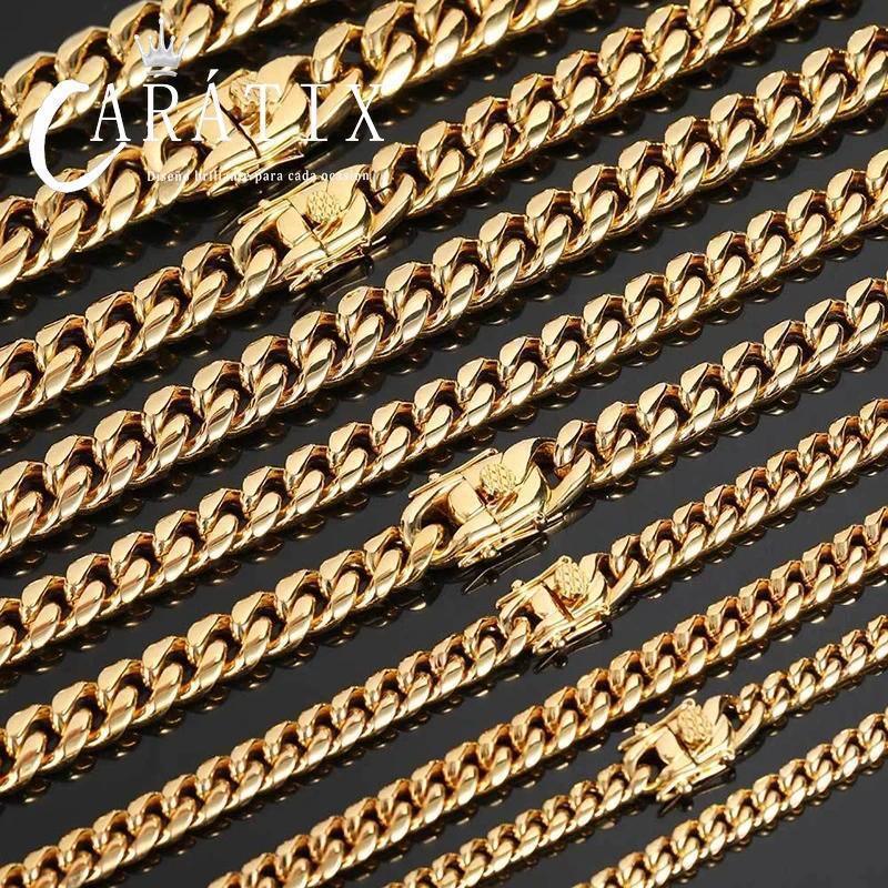 CARÁTIX 6mm Gold 316L Stainless Steel Cuban Link Chain Necklace – High Polished Men’s Jewelry Gift - CaratixJewelry