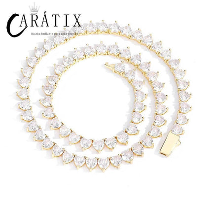 CARÁTIX 6mm Heart Tennis Chain Necklace – Bling CZ Fashion Jewelry Gift for Women - CaratixJewelry