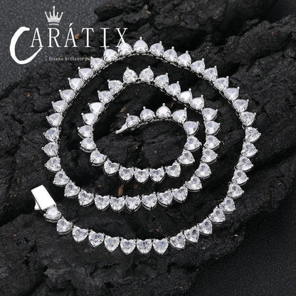 CARÁTIX 6mm Heart Tennis Chain Necklace – Bling CZ Fashion Jewelry Gift for Women - CaratixJewelry