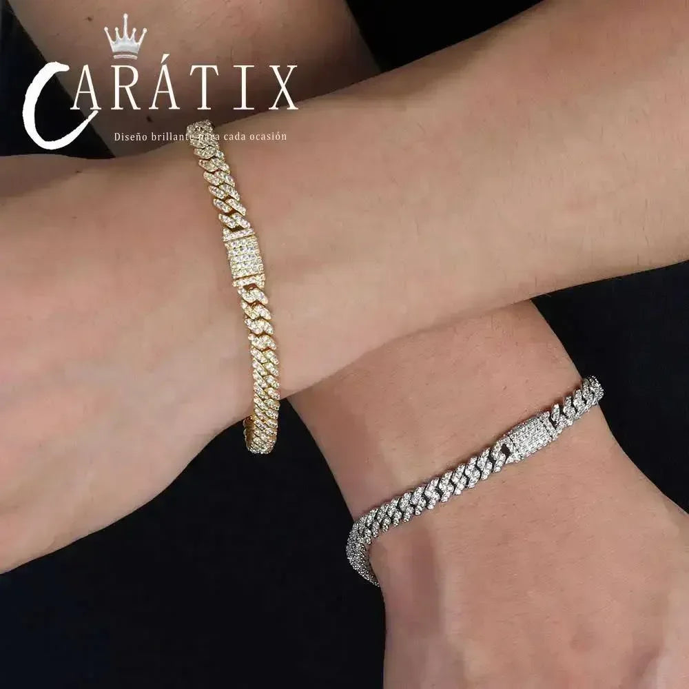 CARÁTIX 6MM Miami Cuban Link Charm Bracelet – Bling Zircon Hip Hop Jewelry for Men & Women - CaratixJewelry