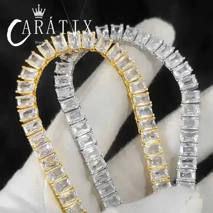 CARÁTIX 6mm Rectangular Zircon Tennis Chain Necklace – Full Inlaid Bling Fashion Jewelry for Women - CaratixJewelry