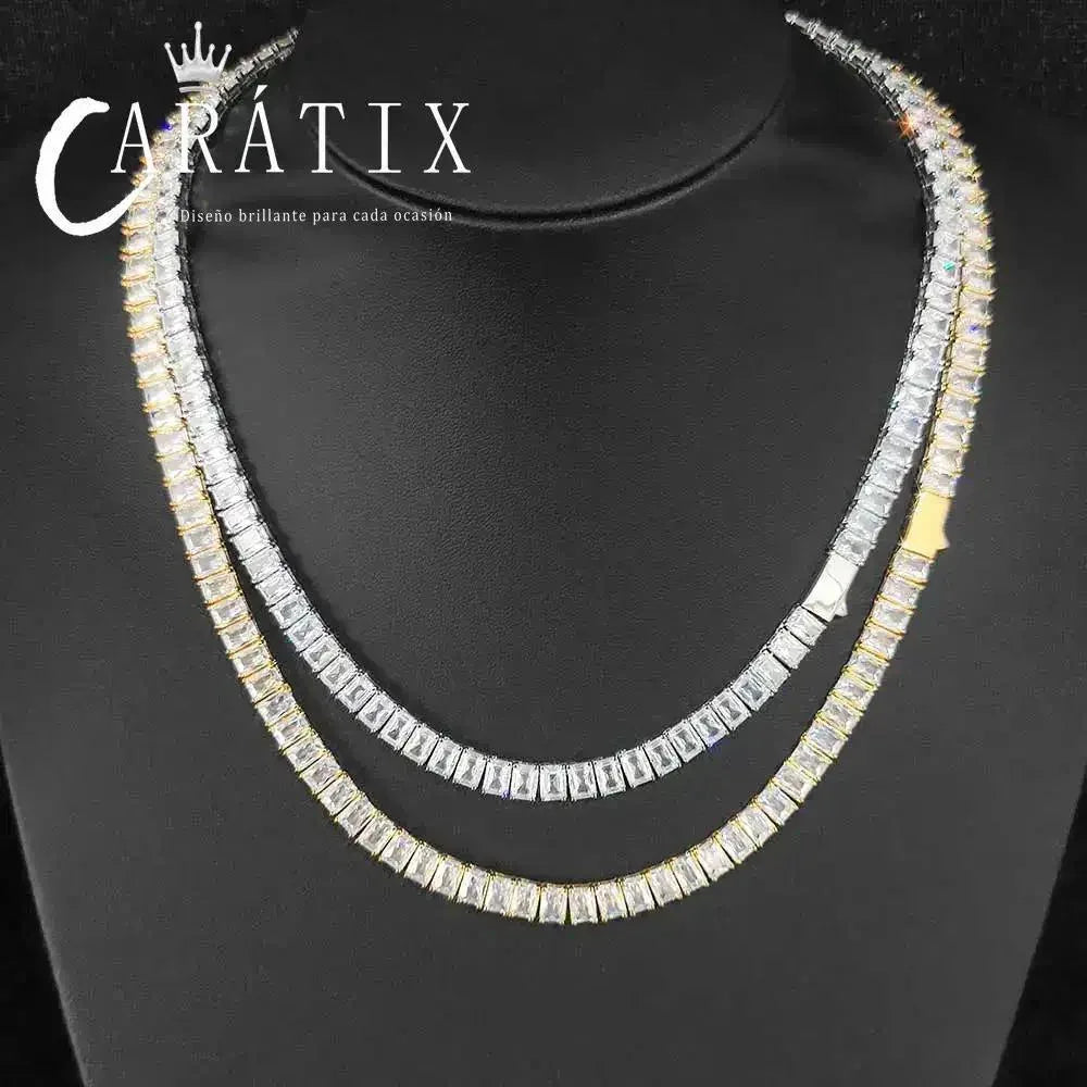 CARÁTIX 6mm Rectangular Zircon Tennis Chain Necklace – Full Inlaid Bling Fashion Jewelry for Women - CaratixJewelry