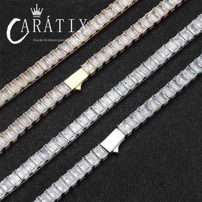 CARÁTIX 6mm Rectangular Zircon Tennis Chain Necklace – Full Inlaid Bling Fashion Jewelry for Women - CaratixJewelry