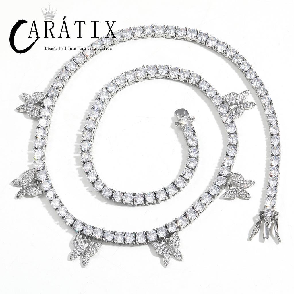CARÁTIX 6PCS Butterfly CZ Tennis Chain Necklace – 4mm Iced Out Hip Hop Bling Choker for Women & Men | Rapper Jewelry Gift - CaratixJewelry