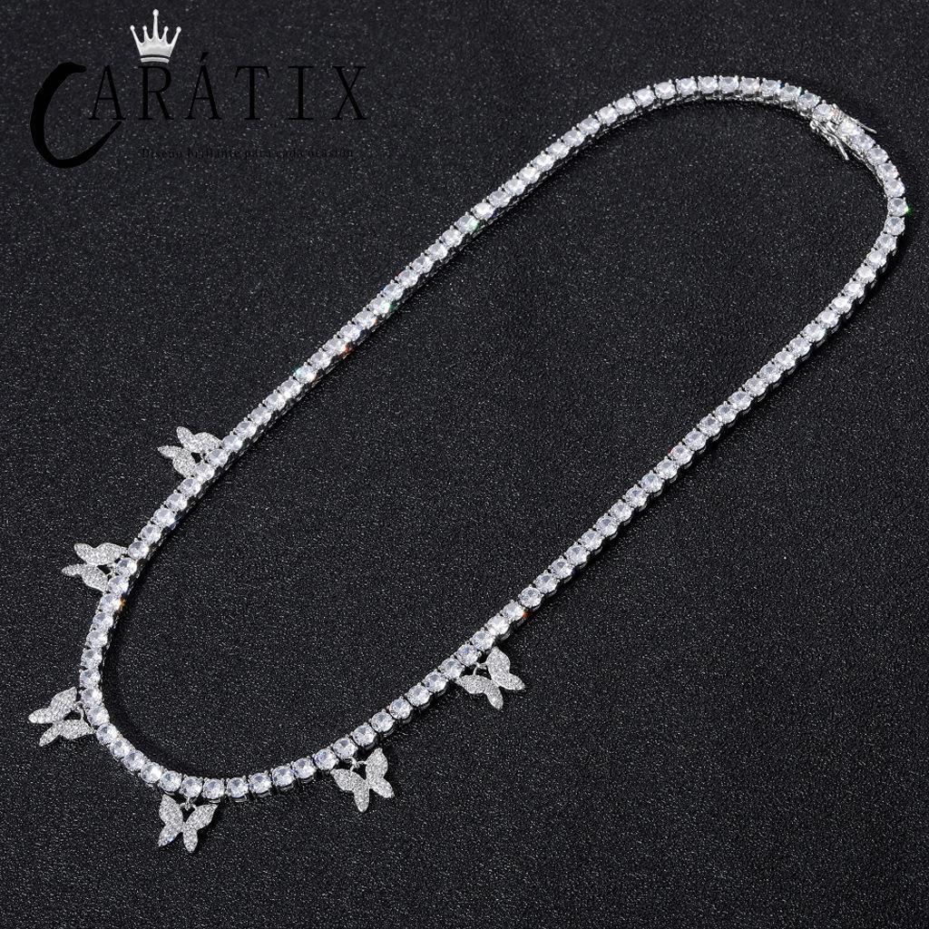 CARÁTIX 6PCS Butterfly CZ Tennis Chain Necklace – 4mm Iced Out Hip Hop Bling Choker for Women & Men | Rapper Jewelry Gift - CaratixJewelry