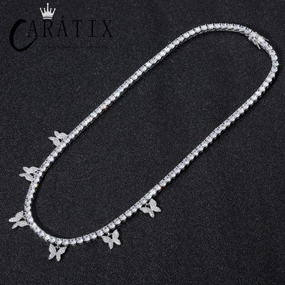 CARÁTIX 6PCS Butterfly CZ Tennis Chain Necklace – 4mm Iced Out Hip Hop Bling Choker for Women & Men | Rapper Jewelry Gift - CaratixJewelry