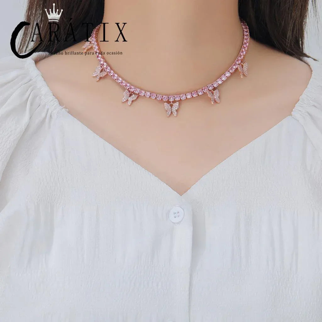 CARÁTIX 6PCS Butterfly CZ Tennis Chain Necklace – 4mm Iced Out Hip Hop Bling Choker for Women & Men | Rapper Jewelry Gift - CaratixJewelry