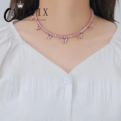 CARÁTIX 6PCS Butterfly CZ Tennis Chain Necklace – 4mm Iced Out Hip Hop Bling Choker for Women & Men | Rapper Jewelry Gift - CaratixJewelry
