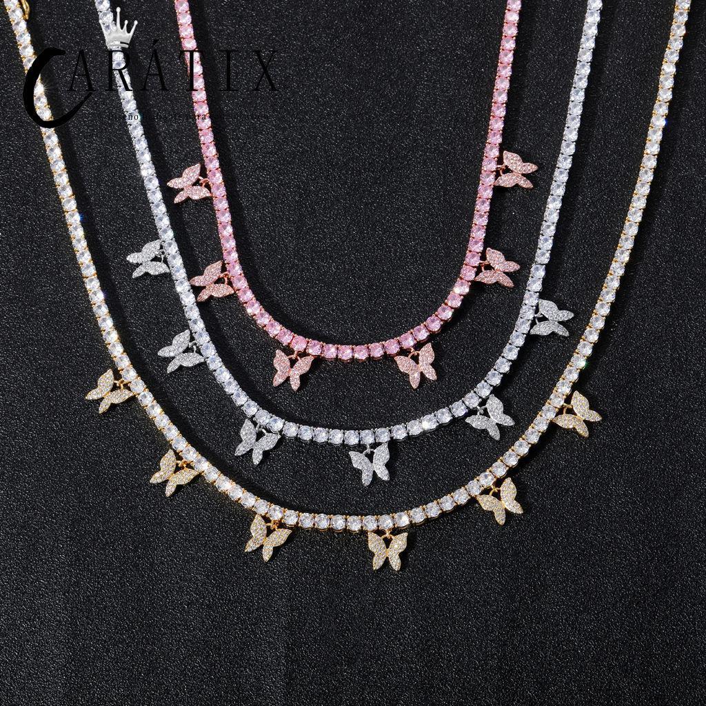 CARÁTIX 6PCS Butterfly CZ Tennis Chain Necklace – 4mm Iced Out Hip Hop Bling Choker for Women & Men | Rapper Jewelry Gift - CaratixJewelry