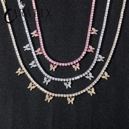 CARÁTIX 6PCS Butterfly CZ Tennis Chain Necklace – 4mm Iced Out Hip Hop Bling Choker for Women & Men | Rapper Jewelry Gift - CaratixJewelry