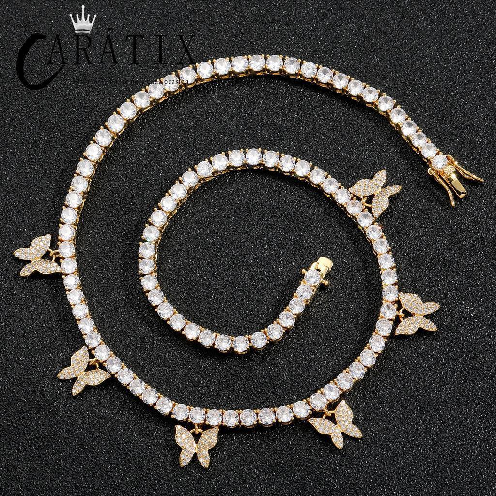 CARÁTIX 6PCS Butterfly CZ Tennis Chain Necklace – 4mm Iced Out Hip Hop Bling Choker for Women & Men | Rapper Jewelry Gift - CaratixJewelry