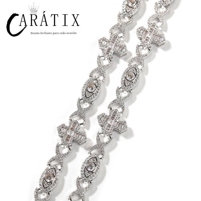 CARÁTIX 7"-20" Devil Eye Cross Link Chain Bracelet – 5A+ CZ Iced Out Hip Hop Bling Jewelry for Men & Women | Rapper Gift - CaratixJewelry