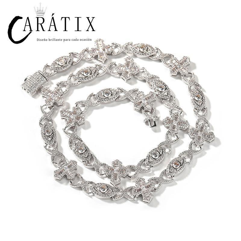 CARÁTIX - 7"-20" Hip Hop 5A+ CZ Stone Paved Bling Iced Out Devil Eye Cross Link Chain Bracelet for Men Women Rapper Jewelry Valentine's Day Gift for Men & Girls & Boys Mothers' Day Gift #Springtok - CaratixJewelry